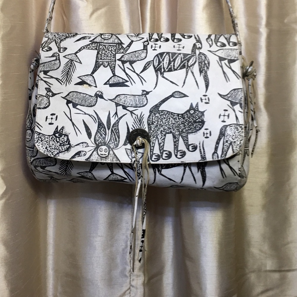 JILL STUART Tribal Cat Tote Crossbody Black White Animal